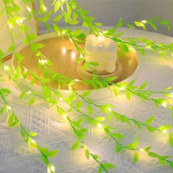 Artificial Leaf Curtain LED String Light | 200 LEDs | 8 Modes | Remote Controlled | Warm White 3x1M Copper | Home Decor & Lighting - Image 2