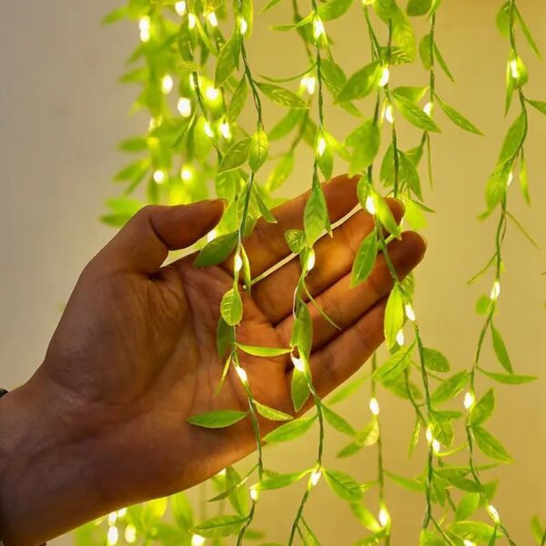 leaf curtain string lights warm white 200 LEDs artificial vine LED light for home decor copper wire LED curtain light with remote romantic room lighting with artificial leaves AC plug-in curtain fairy light with adjustable brightness