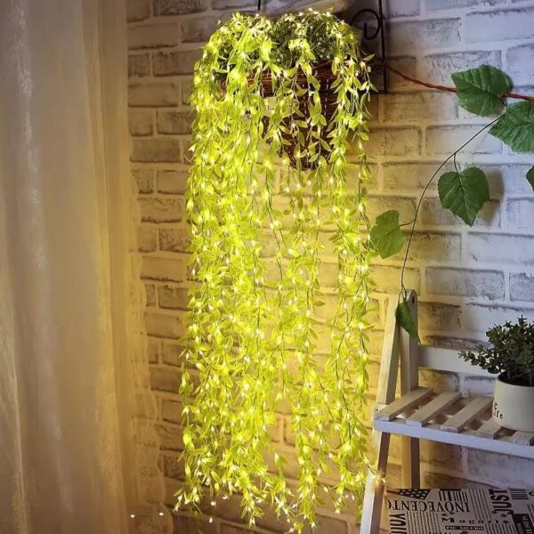 Artificial Leaf Curtain LED String Light | 200 LEDs | 8 Modes | Remote Controlled | Warm White 3x1M Copper | Home Decor & Lighting - Image 4
