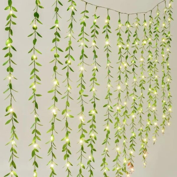Artificial Leaf Curtain LED String Light | 200 LEDs | 8 Modes | Remote Controlled | Warm White 3x1M Copper | Home Decor & Lighting - Image 6