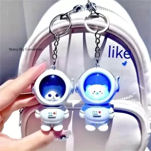 Cute astronaut keychain for girls, Glowing bear pendant keychain, Romantic LED keychain light, Backpack accessories for students