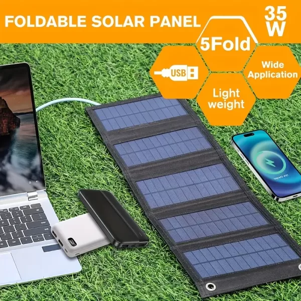 35W portable solar charger panel for travel foldable solar panel with USB output for camping eco-friendly solar power panel for outdoor use USB solar charger for phones and lights compact solar panel for emergency backup